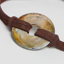 Load image into Gallery viewer, Alcohol Ink Brown Suede Bracelet in Cream &amp; Gold
