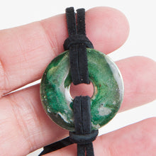 Load image into Gallery viewer, Alcohol Ink Black Suede Bracelet in Black, Green &amp; Silver
