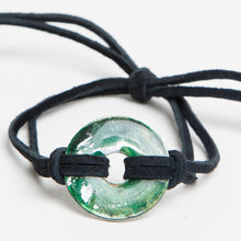 Load image into Gallery viewer, Alcohol Ink Black Suede Bracelet in Black, Green &amp; Silver
