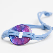 Load image into Gallery viewer, Alcohol Ink Light Blue Suede Bracelet in Fusha, Blue &amp; Purple
