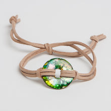 Load image into Gallery viewer, Alcohol Ink Tan Suede Bracelet in Shades of Green &amp; Yellow
