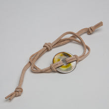 Load image into Gallery viewer, Alcohol Ink Tan Suede Bracelet in Silver, Brown, Green &amp; Yellow
