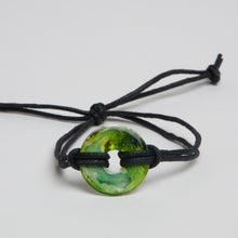 Load image into Gallery viewer, Alcohol Ink Black Cord Bracelet in Green, Black &amp; Sliver
