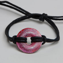 Load image into Gallery viewer, Alcohol Ink Black Cord Bracelet in Red &amp; Sliver
