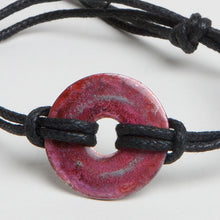Load image into Gallery viewer, Alcohol Ink Black Cord Bracelet in Red &amp; Sliver
