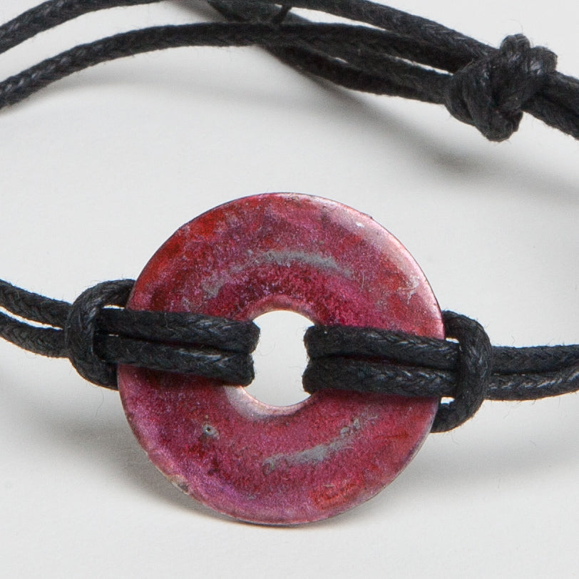 Alcohol Ink Black Cord Bracelet in Red & Sliver