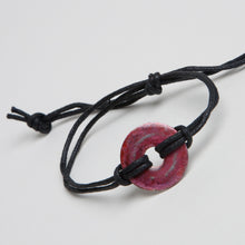 Load image into Gallery viewer, Alcohol Ink Black Cord Bracelet in Red &amp; Sliver
