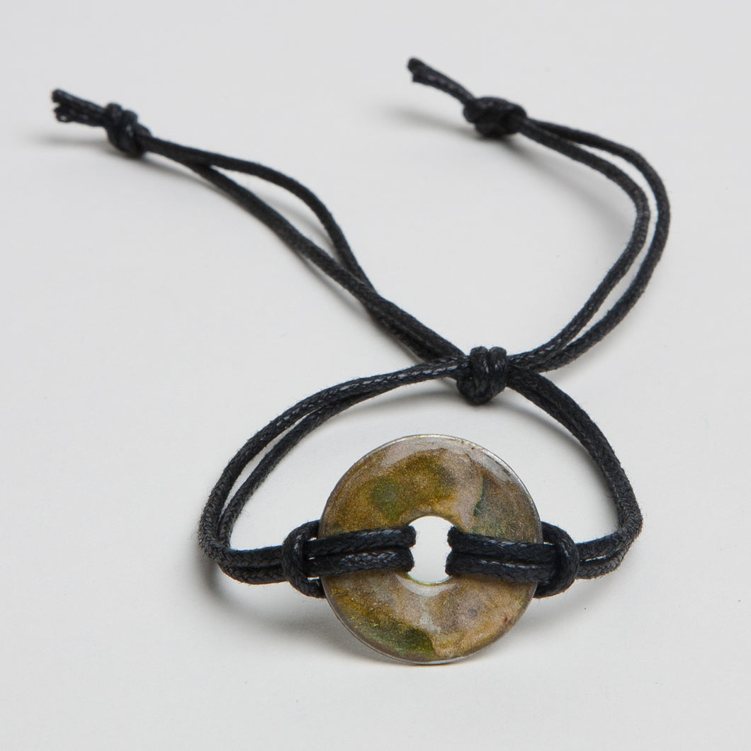 Alcohol Ink Black Cord Bracelet in Brown & Green