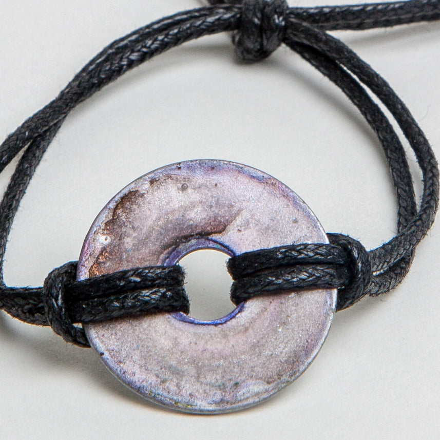 Alcohol Ink Black Cord Bracelet in Light Gray & Black
