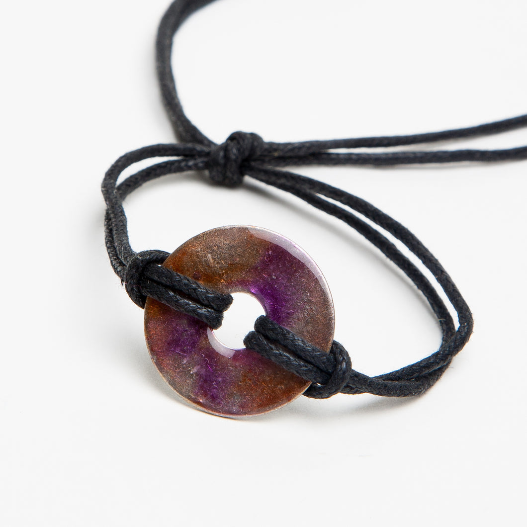 Alcohol Ink Black Cord Bracelet in Orange & Violet