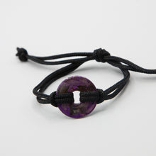 Load image into Gallery viewer, Alcohol Ink Black Nylon Cord Bracelet in Purple, Silver &amp; Black
