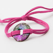 Load image into Gallery viewer, Alcohol Ink Neon Pink Suede Bracelet in Fusha, Silver &amp; Green
