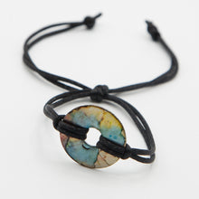 Load image into Gallery viewer, Alcohol Ink Black Nylon Cord Bracelet in Yellow, Red &amp; Blue
