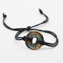 Load image into Gallery viewer, Alcohol Ink Black Nylon Cord Bracelet in Yellow, Red &amp; Blue
