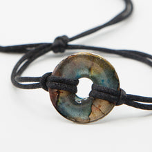 Load image into Gallery viewer, Alcohol Ink Black Nylon Cord Bracelet in Yellow, Red &amp; Blue
