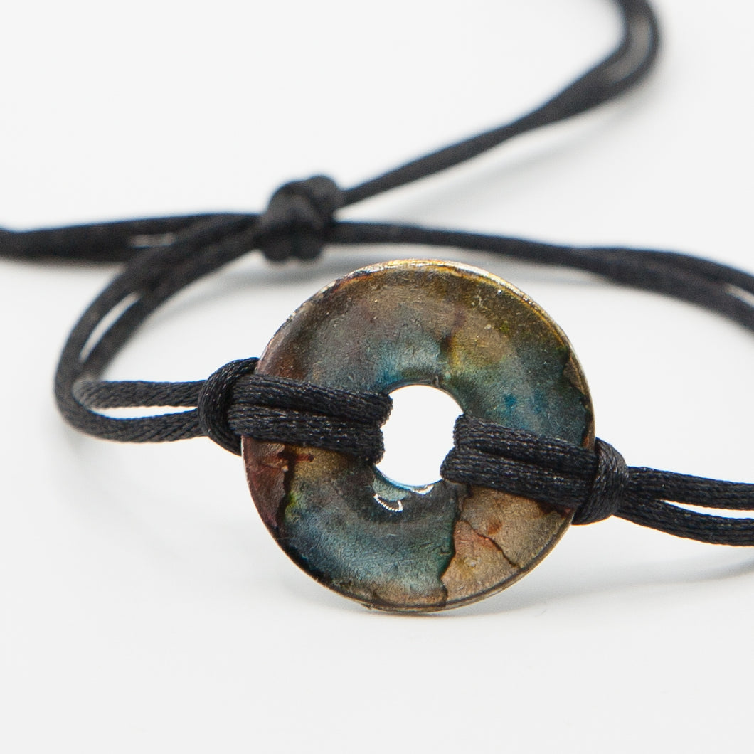 Alcohol Ink Black Nylon Cord Bracelet in Yellow, Red & Blue