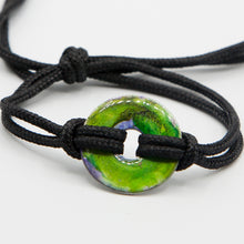 Load image into Gallery viewer, Alcohol Ink Black Nylon Cord Bracelet in Green, Black &amp; Silver
