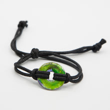 Load image into Gallery viewer, Alcohol Ink Black Nylon Cord Bracelet in Green, Black &amp; Silver

