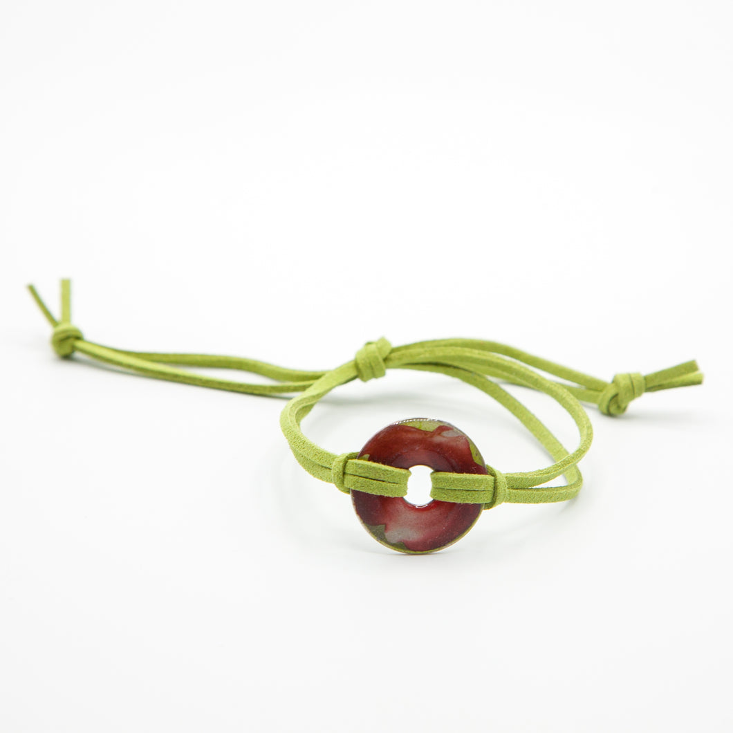 Alcohol Ink Lime Green Suede Bracelet in red & Green