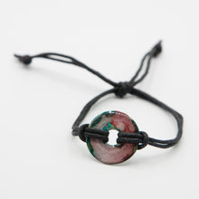Load image into Gallery viewer, Alcohol Ink Black Cord Bracelet in Green, Red &amp; Pink
