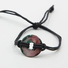 Load image into Gallery viewer, Alcohol Ink Black Cord Bracelet in Green, Red &amp; Pink
