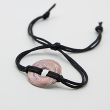 Load image into Gallery viewer, Alcohol Ink Black Nylon Cord Bracelet in Peach &amp; Purple
