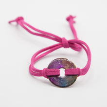 Load image into Gallery viewer, Alcohol Ink Neon Pink Suede Bracelet in Fusha, Green, Peach, Orange &amp; Blue
