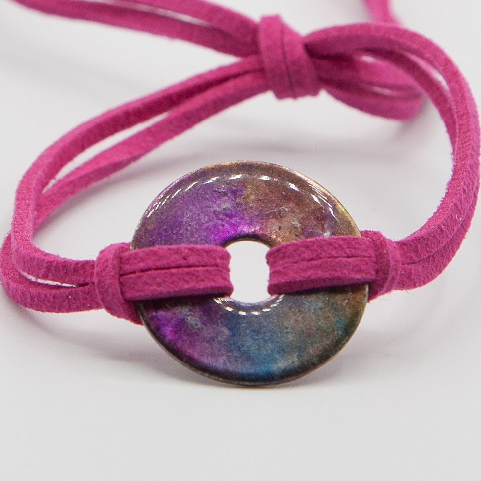 Alcohol Ink Neon Pink Suede Bracelet in Fusha, Green, Peach, Orange & Blue