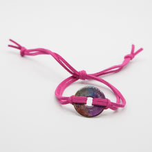 Load image into Gallery viewer, Alcohol Ink Neon Pink Suede Bracelet in Fusha, Green, Peach, Orange &amp; Blue
