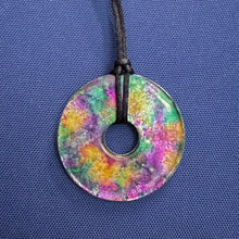 Load image into Gallery viewer, Adjustable Alcohol Ink Pendant Necklace in Mardi Gras and sunset colors
