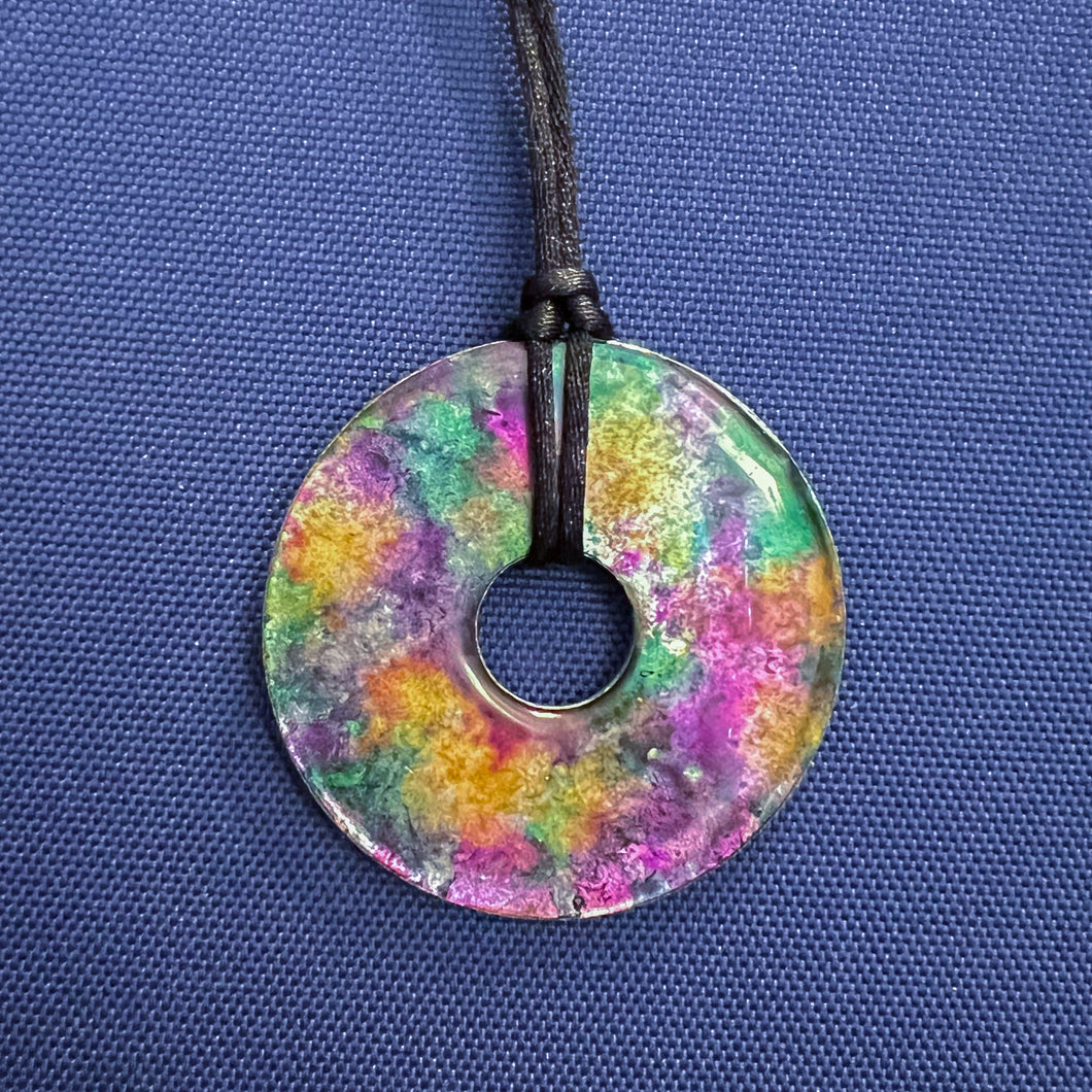 Adjustable Alcohol Ink Pendant Necklace in Mardi Gras and sunset colors