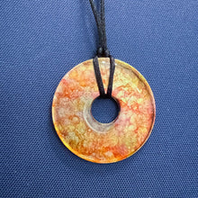 Load image into Gallery viewer, Adjustable Alcohol Ink Pendant Necklace in Mardi Gras and sunset colors
