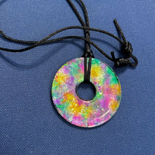 Load image into Gallery viewer, Adjustable Alcohol Ink Pendant Necklace in Mardi Gras and sunset colors
