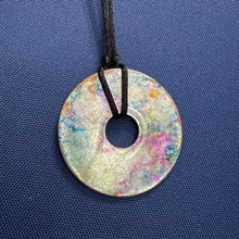 Load image into Gallery viewer, Adjustable Alcohol Ink Pendant Necklace in orange, yellow, gold, brown &amp; red. Other side pink, teal, orange &amp; silver
