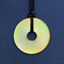 Load image into Gallery viewer, Adjustable Alcohol Ink Pendant Necklace in lime green, yellow, gray &amp; light blue. Other side yellow
