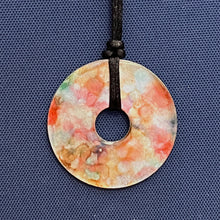 Load image into Gallery viewer, Adjustable Alcohol Ink Pendant Necklace in orange, brown, green, purple &amp; white

