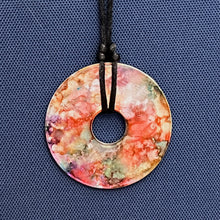 Load image into Gallery viewer, Adjustable Alcohol Ink Pendant Necklace in orange, brown, green, purple &amp; white

