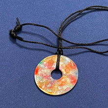 Load image into Gallery viewer, Adjustable Alcohol Ink Pendant Necklace in orange, brown, green, purple &amp; white
