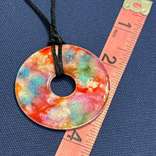 Load image into Gallery viewer, Adjustable Alcohol Ink Pendant Necklace in lime green, yellow, gray &amp; light blue. Other side yellow
