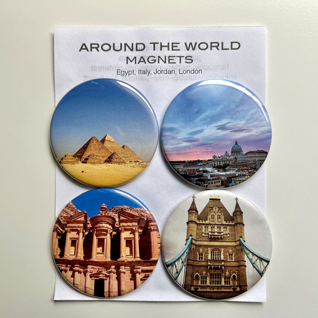 Refrigerator magnet sets, photography Around the World, Egypt, Italy, Jordan & London