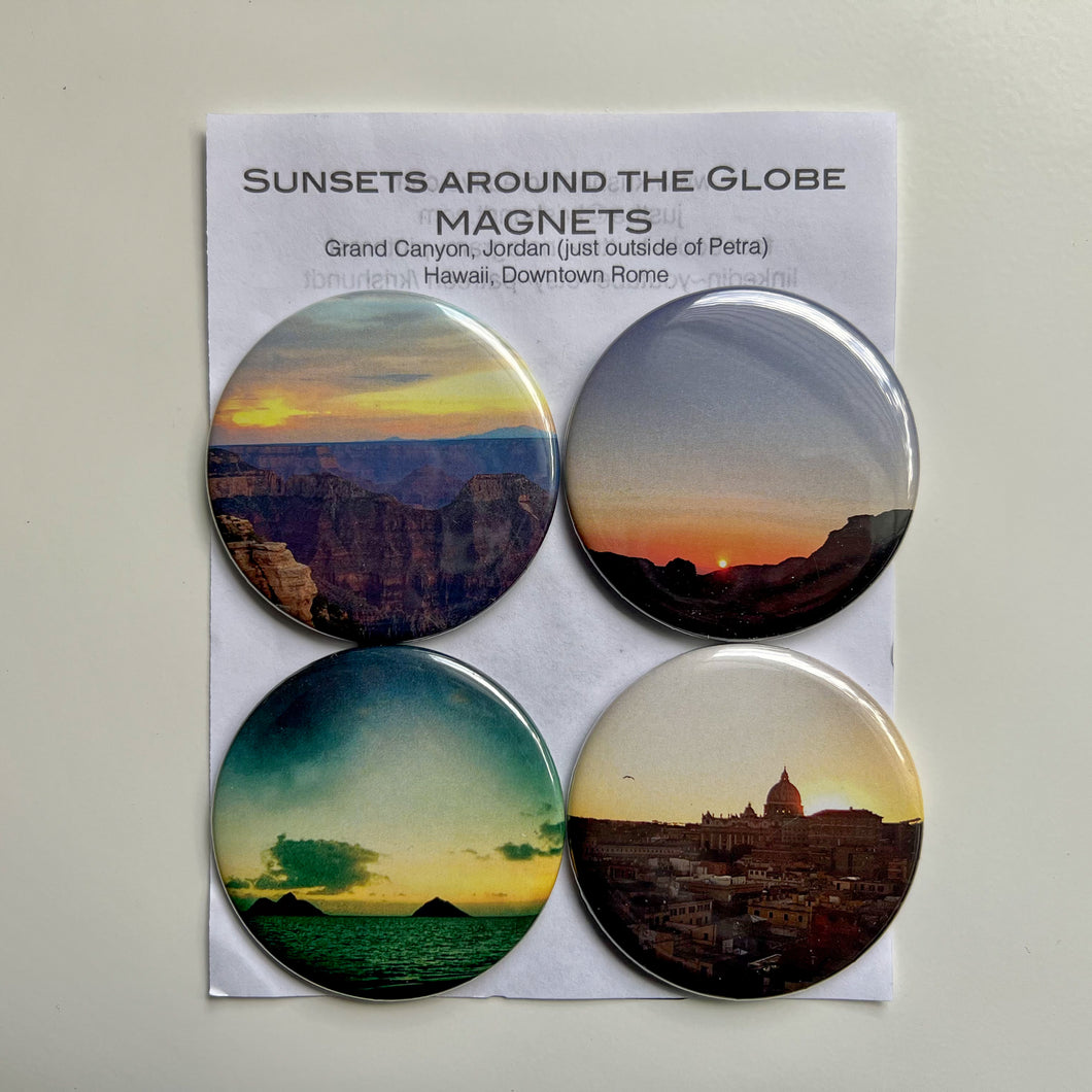 Refrigerator magnet sets, photography of Sunsets Around the World, Hawaii, Jordan, Rome & Grand Canyon
