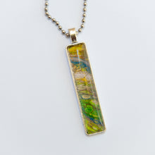 Load image into Gallery viewer, Pendant Necklace in Teal, Brown, Green, Yellow &amp; Lime Green, Fluid Art Necklace, Ball Chain Necklace, Jewelry
