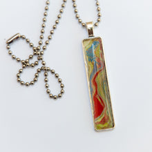 Load image into Gallery viewer, Pendant Necklace in Red &amp; Baby Blue, Fluid Art Necklace, Ball Chain Necklace, Jewelry
