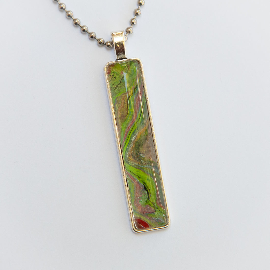 Pendant Necklace in Shades of Green Fluid Art Necklace, Ball Chain Necklace, Jewelry