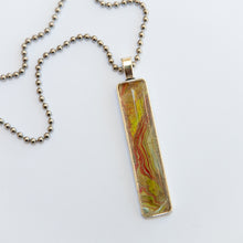 Load image into Gallery viewer, Pendant Necklace in Red, Yellow &amp; Green, Fluid Art Necklace, Ball Chain Necklace, Jewelry
