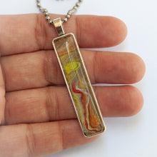 Load image into Gallery viewer, Pendant Necklace in Red, White, Yeloow &amp; Brown Fluid Art Necklace, Ball Chain Necklace, Jewelry

