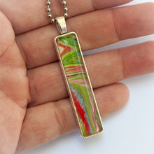 Load image into Gallery viewer, Pendant Necklace in Red, Greens &amp; Blue, Fluid Art Necklace, Ball Chain Necklace, Jewelry
