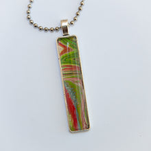 Load image into Gallery viewer, Pendant Necklace in Red, Greens &amp; Blue, Fluid Art Necklace, Ball Chain Necklace, Jewelry

