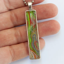 Load image into Gallery viewer, Pendant Necklace in Green, Red &amp; Blue, Fluid Art Necklace, Ball Chain Necklace, Jewelry
