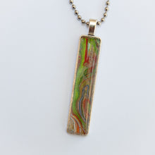 Load image into Gallery viewer, Pendant Necklace in Green, Red &amp; Blue, Fluid Art Necklace, Ball Chain Necklace, Jewelry

